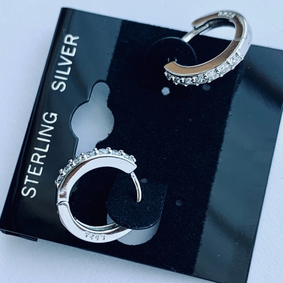 s925 Sterling Silver Crystal Hoop Earring For Women - Picture 7 of 7